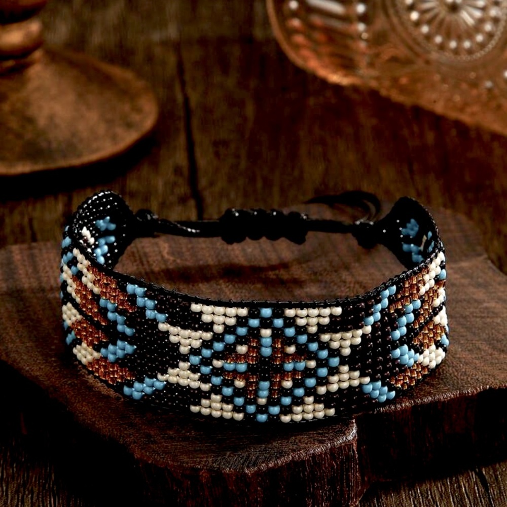 🆕 Handmade Beaded Bracelet- turquoise, brown, black etc adjustable-!!! BRAND NEW